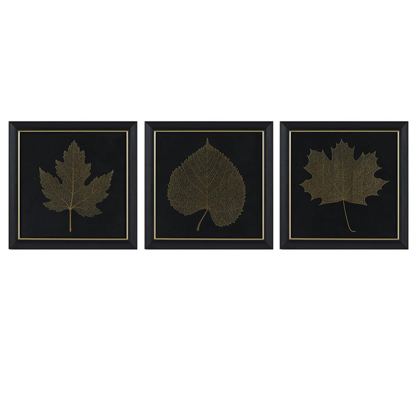 Gold Metallic Leaf Square Framed Graphic Wall Decor 3-Piece Set | Elegant Home Decor