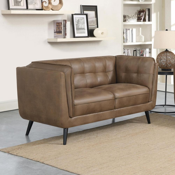 Thatcher Upholstered Button Tufted Loveseat - Brown Mid-Century Modern Design