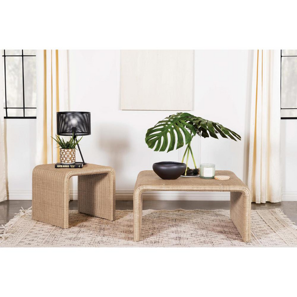 Juanita Square Rattan Coffee Table Natural - Bohemian Mid-Century Modern Chic