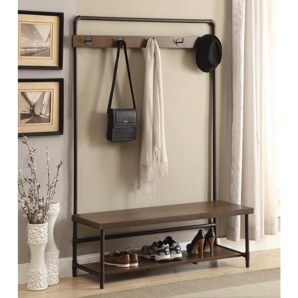 Alise Hall Tree with 5 Coat Hooks - Chestnut & Dark Bronze Finish | Industrial Charm for Your Entryway