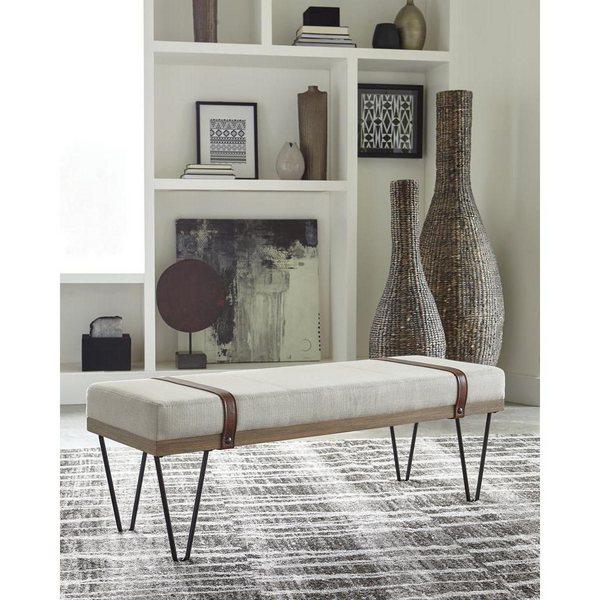 Austin Upholstered Bench - Beige and Black | Modern Rustic Seating