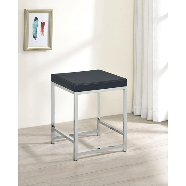 Afshan Upholstered Square Padded Cushion Vanity Stool - Modern Grey Vanity Seat with Chrome Finish