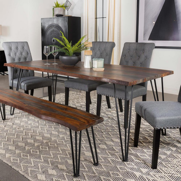 Neve Live-edge Dining Table with Hairpin Legs - Sheesham Grey & Gunmetal