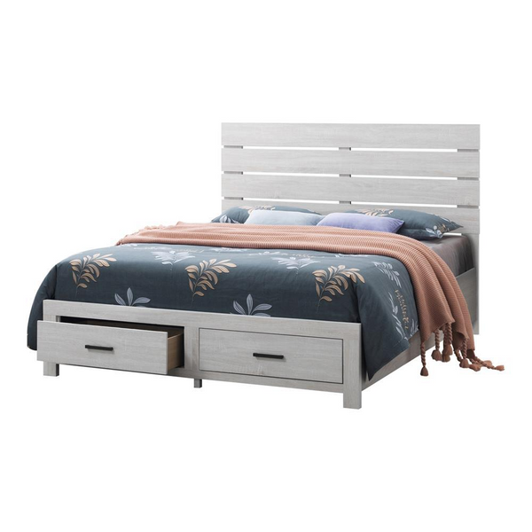 Brantford Eastern King Storage Bed Coastal White - Rustic Platform Bed with Storage Drawers