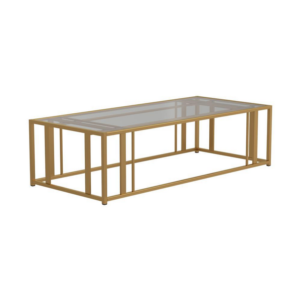 Adri Metal Frame Coffee Table Matte Brass - Modern Design, Tempered Glass Top