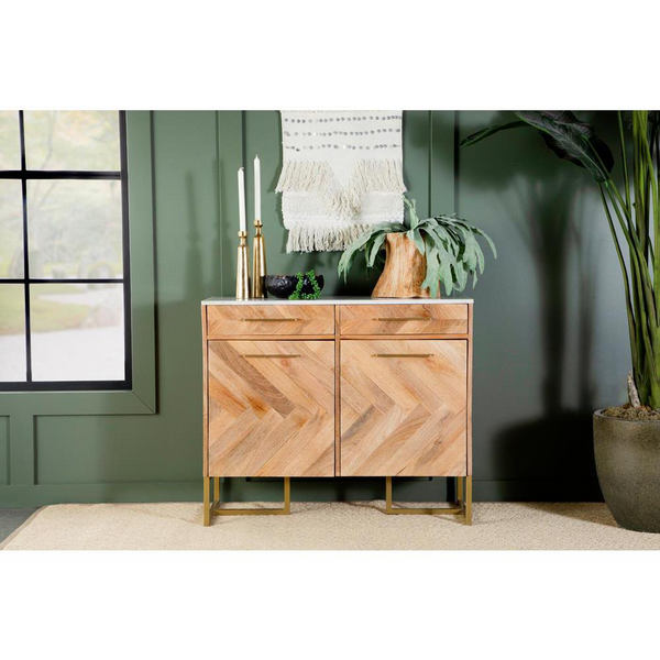 Keaton 2-Door Accent Cabinet with Marble Top - Natural & Antique Gold Finish