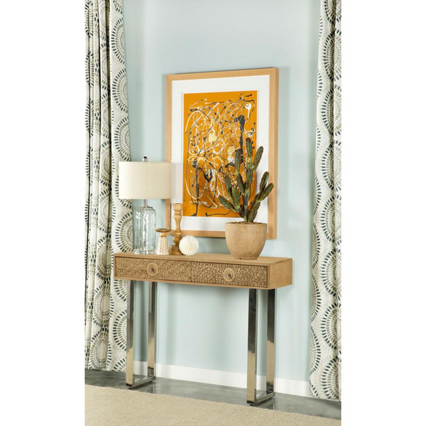 Draco Console Table with Hand Carved Drawers Natural - Contemporary Mango Wood Design