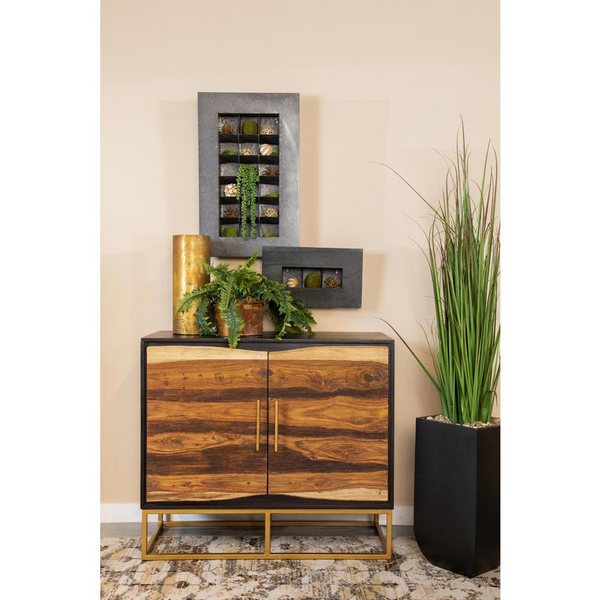 Zara 2-Door Accent Cabinet | Black Walnut and Gold | Handcrafted from India