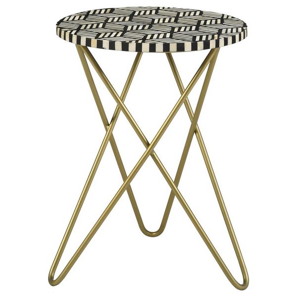 Xenia Round Accent Table with Hairpin Legs in Black and White - Chic and Elegant Design