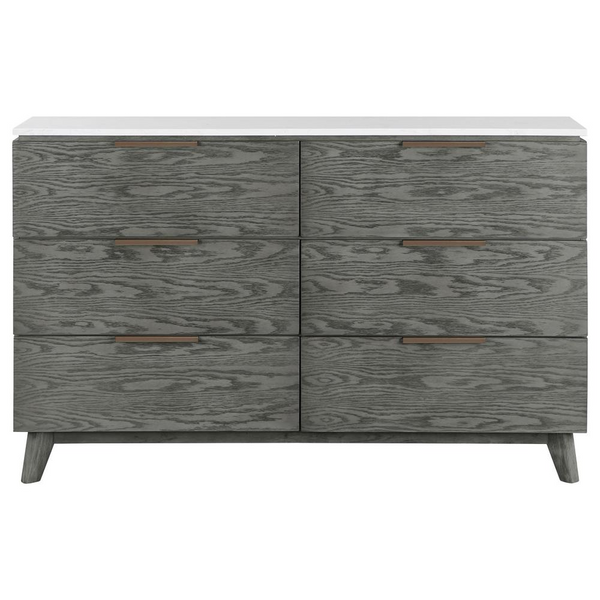 Nathan 6-Drawer Dresser in Elegant White Marble and Grey Finish