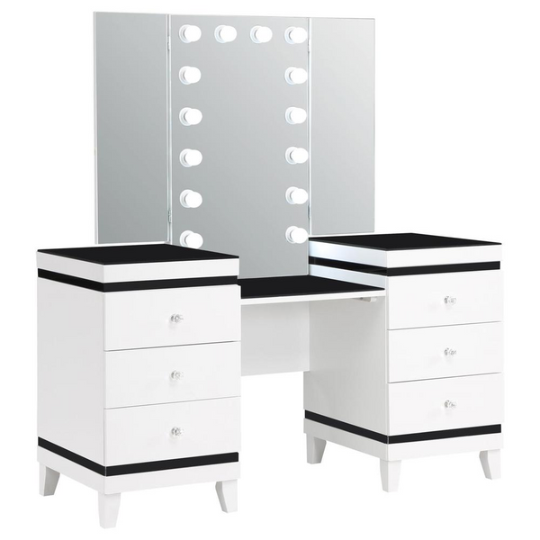 Talei 6-Drawer Vanity Set with Hollywood Lighting – Black and White