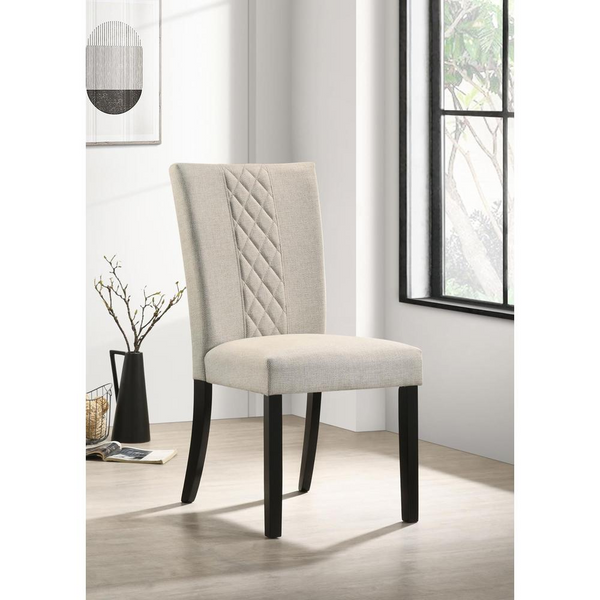 Malia Upholstered Solid Back Dining Side Chair Beige and Black (Set of 2)