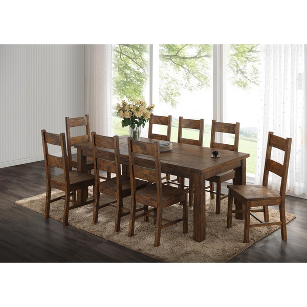 Coleman Rectangular Dining Table in Rustic Golden Brown - Seats 8, Farmhouse Style, Solid Asian Hardwood