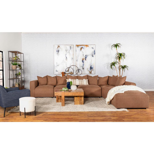 Jennifer 6-Piece Upholstered Modular Sectional, Terracotta – Customizable Living Room Sofa