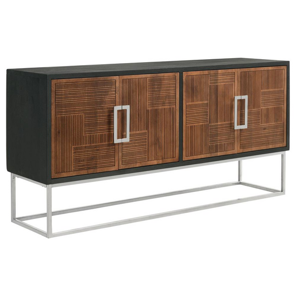 Borman 4-Door Wooden Accent Cabinet in Walnut and Black - Stylish Storage Solution