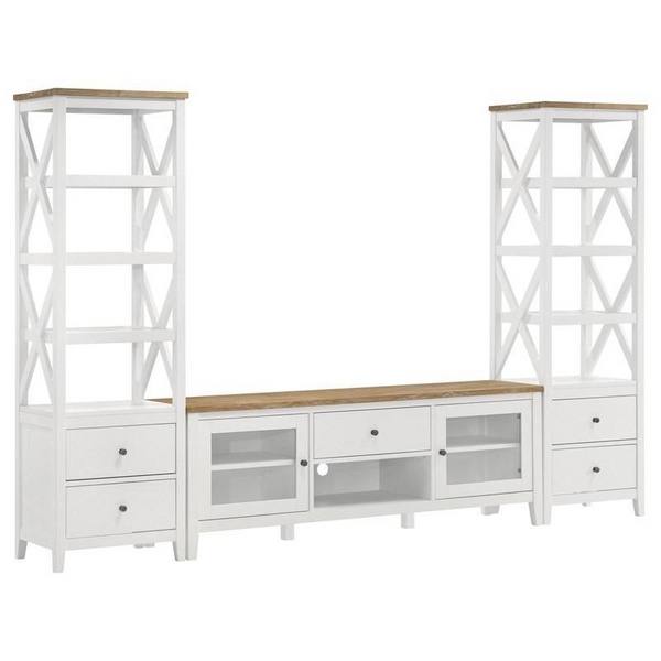 Angela 3-Piece Entertainment Center with 67" TV Stand - Brown and White