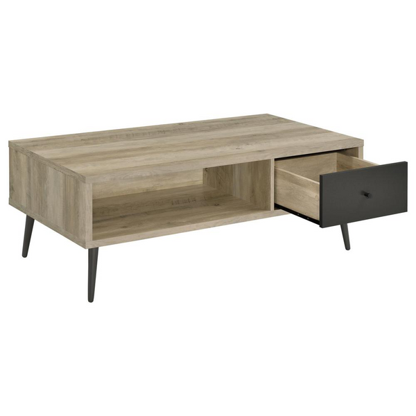 Rectangular Engineered Wood Coffee Table with Storage Shelf in Antique Pine | Retro Style & Ample Storage