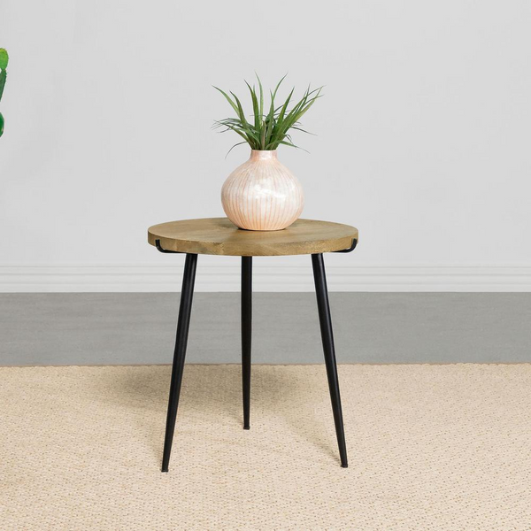 Pilar Round Solid Wood Top End Table - Natural and Black