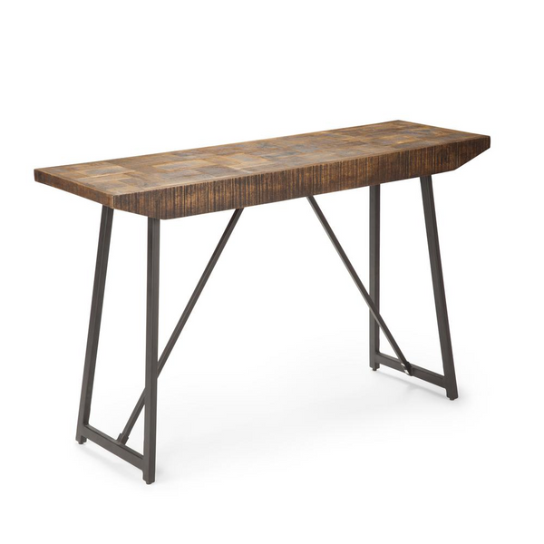 Walden Parquet Sofa Table - Mango Wood with Industrial Iron Base