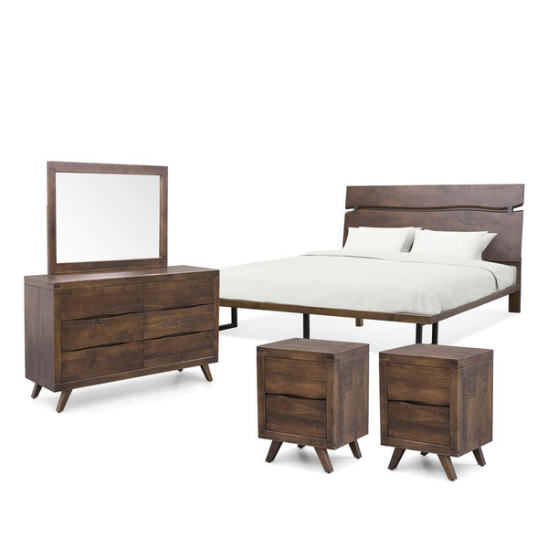 Pasco Queen 5pc Bedroom Set - Modern Rustic Design | Solid Wood Furniture