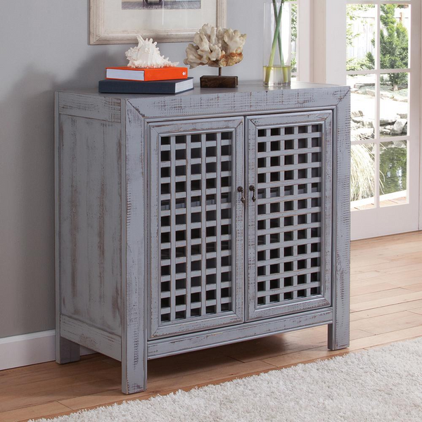 Rio Accent Cabinet Grey - Farmhouse Style with Latticework Doors