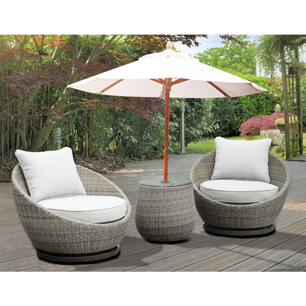 Adeline Wicker Patio 3-Pack - Outdoor Set with Swivel Chairs and Side Table