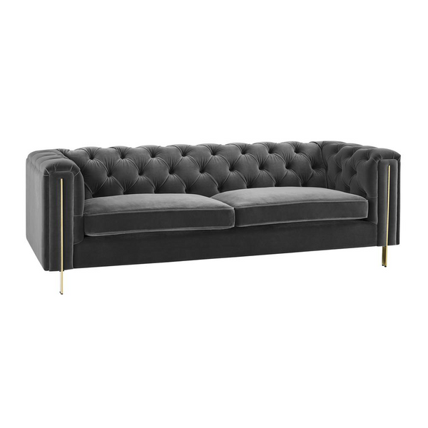 Charlene Gray Velvet Button Tufted Sofa - Elegant & Comfortable | Ideal for Modern or Traditional Homes