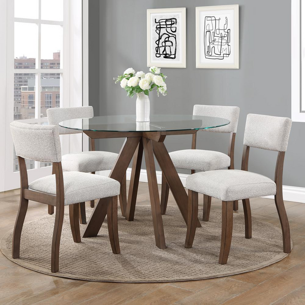 Wade 5pc Dining Set | Glass Top Table with Upholstered Chairs