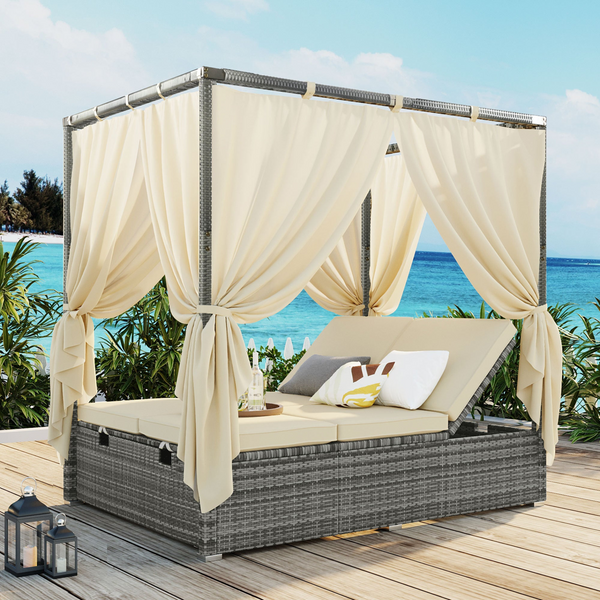 Adjustable Sun Bed With Curtain - High Comfort - Available in 3 Colors