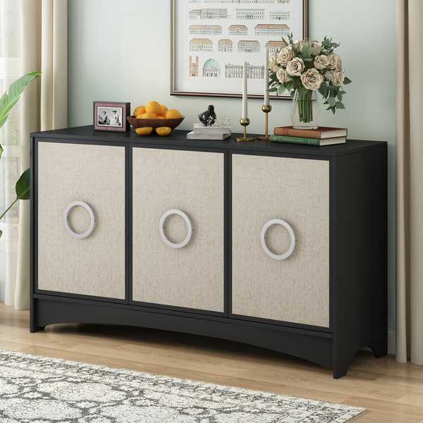 Elegant Curved Design Storage Cabinet - Three Doors, Adjustable Shelves, Ideal for Corridors, Entrances, Living Rooms, and Study