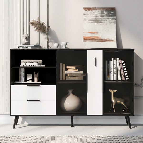 Stylish Two-door Storage Cabinet with Drawers & Metal Handles - Perfect for Corridors, Entrances & Living Rooms