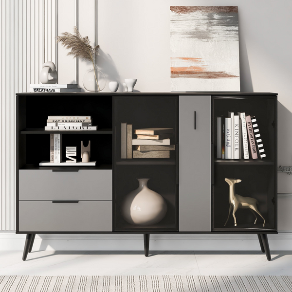 Stylish Two-door Storage Cabinet with Two Drawers & Metal Handles - Perfect for Corridors, Entrances, Living Rooms