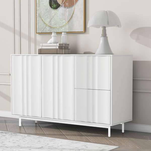 Stylish Wave Pattern Storage Cabinet with Adjustable Shelves, 2 Doors and 2 Drawers - Perfect for Study, Entrance, and Living Room