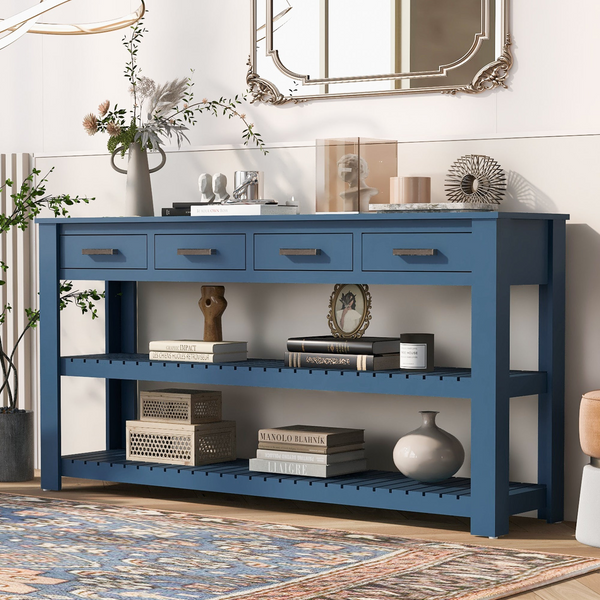 Stylish Entryway Console Table with 4 Drawers, 2 Shelves - Perfect for Entryways & Living Rooms