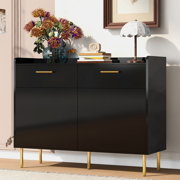 Modern Wooden Storage Cabinet with Drawers and Steel Pipe Table Legs - Perfect for Hallway, Study, Living Room