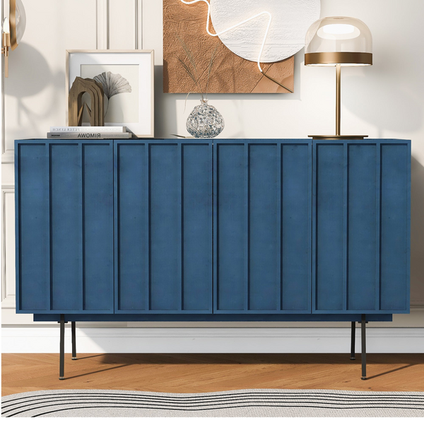 Modern Navy Blue Cabinet with 4 Doors - Perfect for Living Rooms, Entryway, and Study Rooms