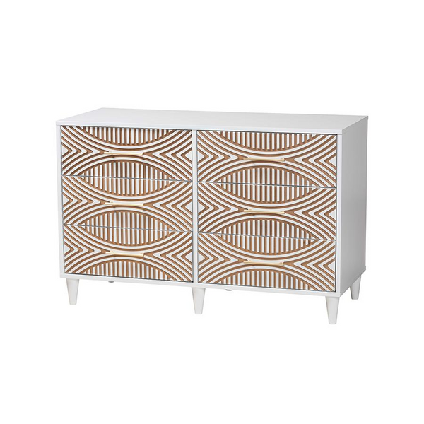 Louetta Coastal White Carved Contrasting 6-Drawer Dresser | Elegant Storage Solution