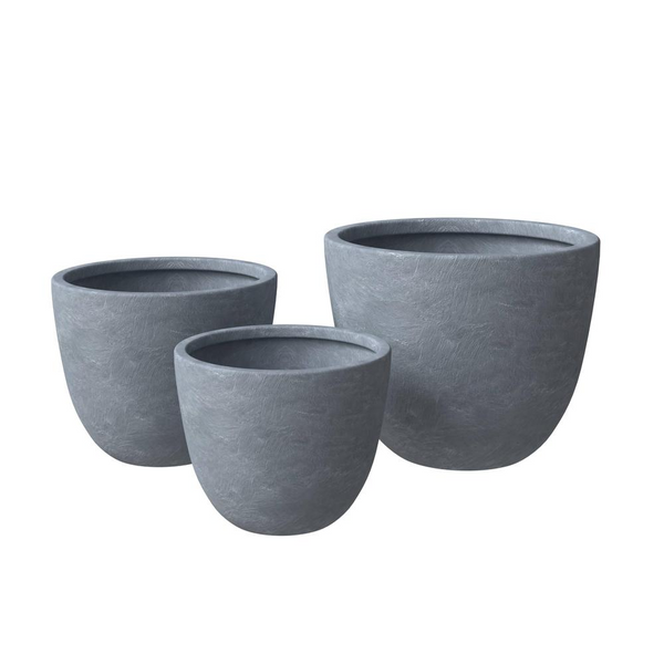 Dahlia Series Poly Stone Planter Set in Aged Concrete - Durable & Elegant Outdoor/Indoor Planters