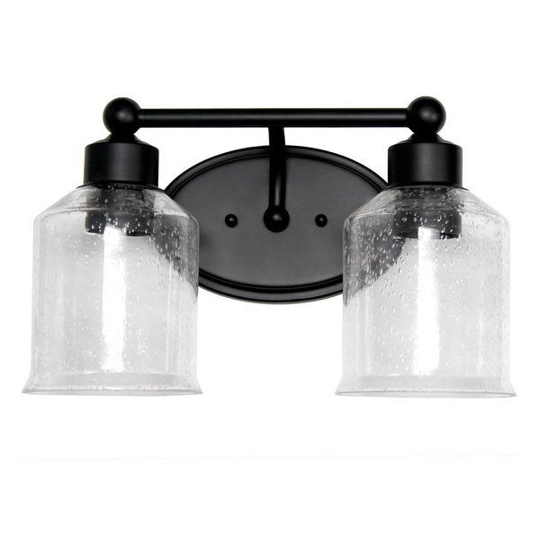 14" 2 Light Wall Mounted Vanity Fixture with Clear Speckled Glass Shades, Black - Modern & Versatile Lighting Solution