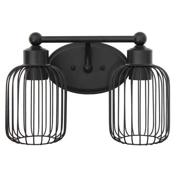 14" Black 2-Light Birdcage Wall Mounted Vanity Fixture - Industrial Chic Design