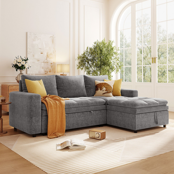 Soft Upholstered Sectional Sofa Bed with Storage - Perfect for Living Rooms & Apartments