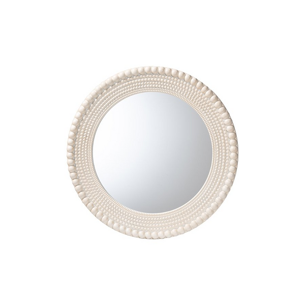 Grazia Modern Round Beaded-framed Accent Mirror in Pearl White