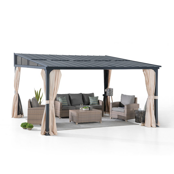 Sunjoy 12ft. x 14ft. Metal Roof; Aluminum & Metal Frame - Wall-Mounted Gazebo