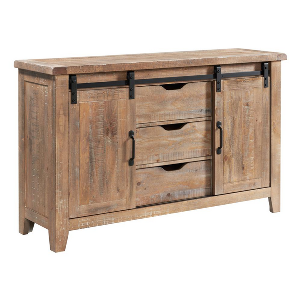 Highland 60" Rustic Farmhouse Sideboard with Metal Gliding Barn Doors and Ample Storage