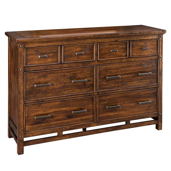 Dresser, 6 Drawer in Vintage Acacia - Rustic Style, Hand-Scrapped Finish, Cedar-Lined Bottom Panels