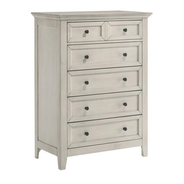 Rustic White 5-Drawer Chest - Premium Solid Wood Construction for Elegant Bedroom Storage