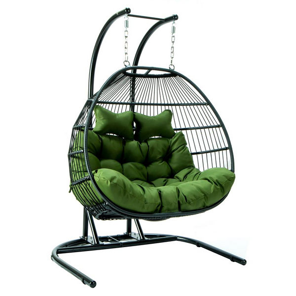 LeisureMod Wicker 2 Person Double Folding Hanging Egg Swing Chair | Durable & Stylish Outdoor Furniture