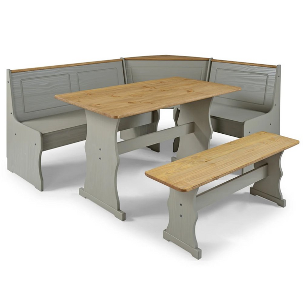 Stylish Solid Pine Corner Dining Booth in Corona Gray - Perfect for Cozy Family Dinners