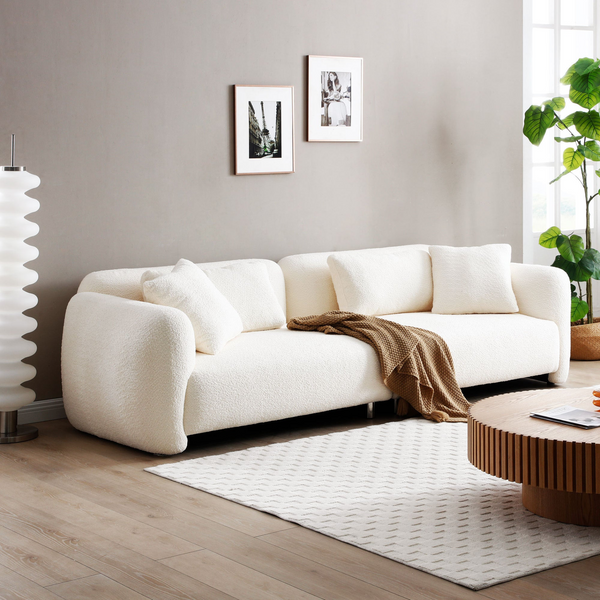 110.23'' Oversized Sofa Comfy Teddy Couch with 4 Pillows Premium 3-Seater Bubble Couch BEIGE