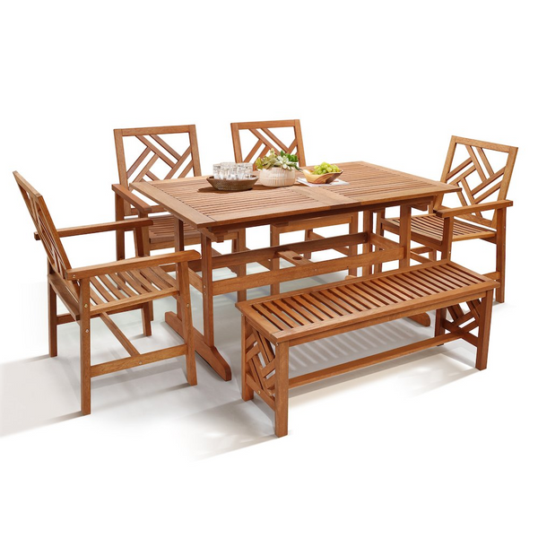 6-Piece Carmel Outdoor Solid Wood Dining Set - Luxury Expandable Patio Furniture